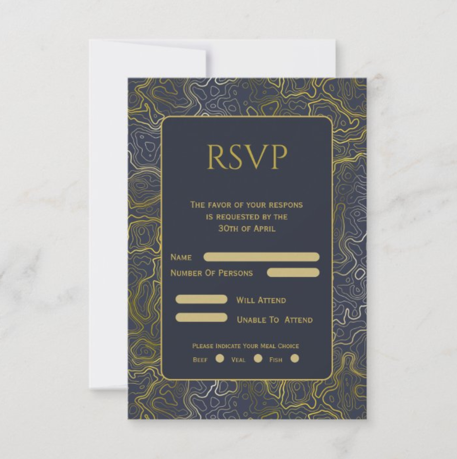 Gold Topography Wedding RSVP Card