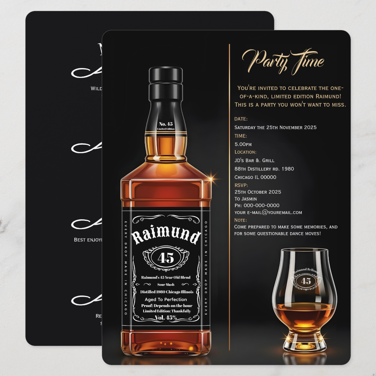 Aged to Perfection Whiskey Bottle Custom Birthday Invitation